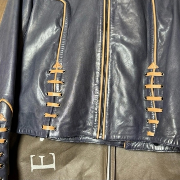 Like New ! Double D Ranch NAVY Blue Leather Jacket - Picture 7 of 9